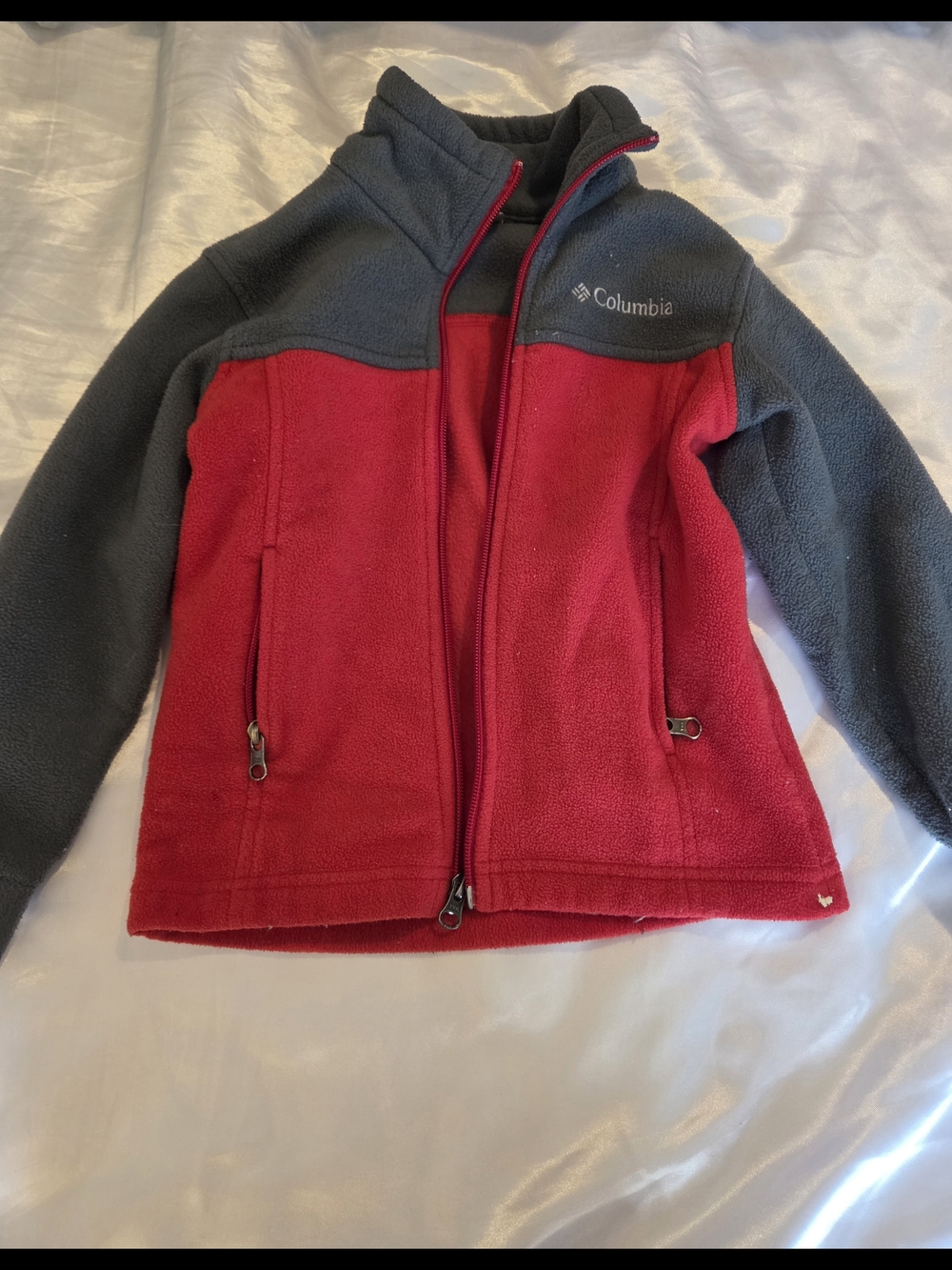Columbia Kids XXS 4/5 Fleece Jacket Gray Red Full Zip Colorblock Boys